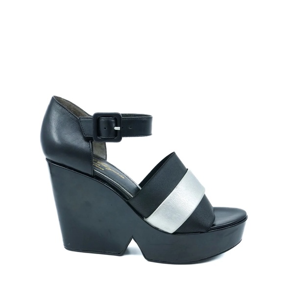 Robert Clergerie Black and Silver Wedge Sandals - Picture 4 of 16